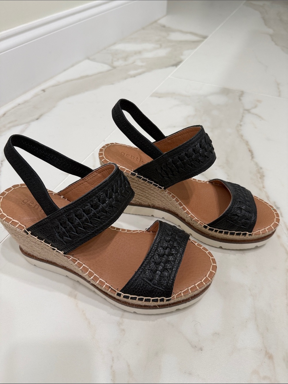 New Gentle Souls By Kenneth Cole Elyssa Espadrille Wedge Sandal Black Size 7.5 M